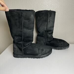 UGG Classic Tall Winter Snow Boots Women's Size 8 Black Suede Sheepskin S/N 5815